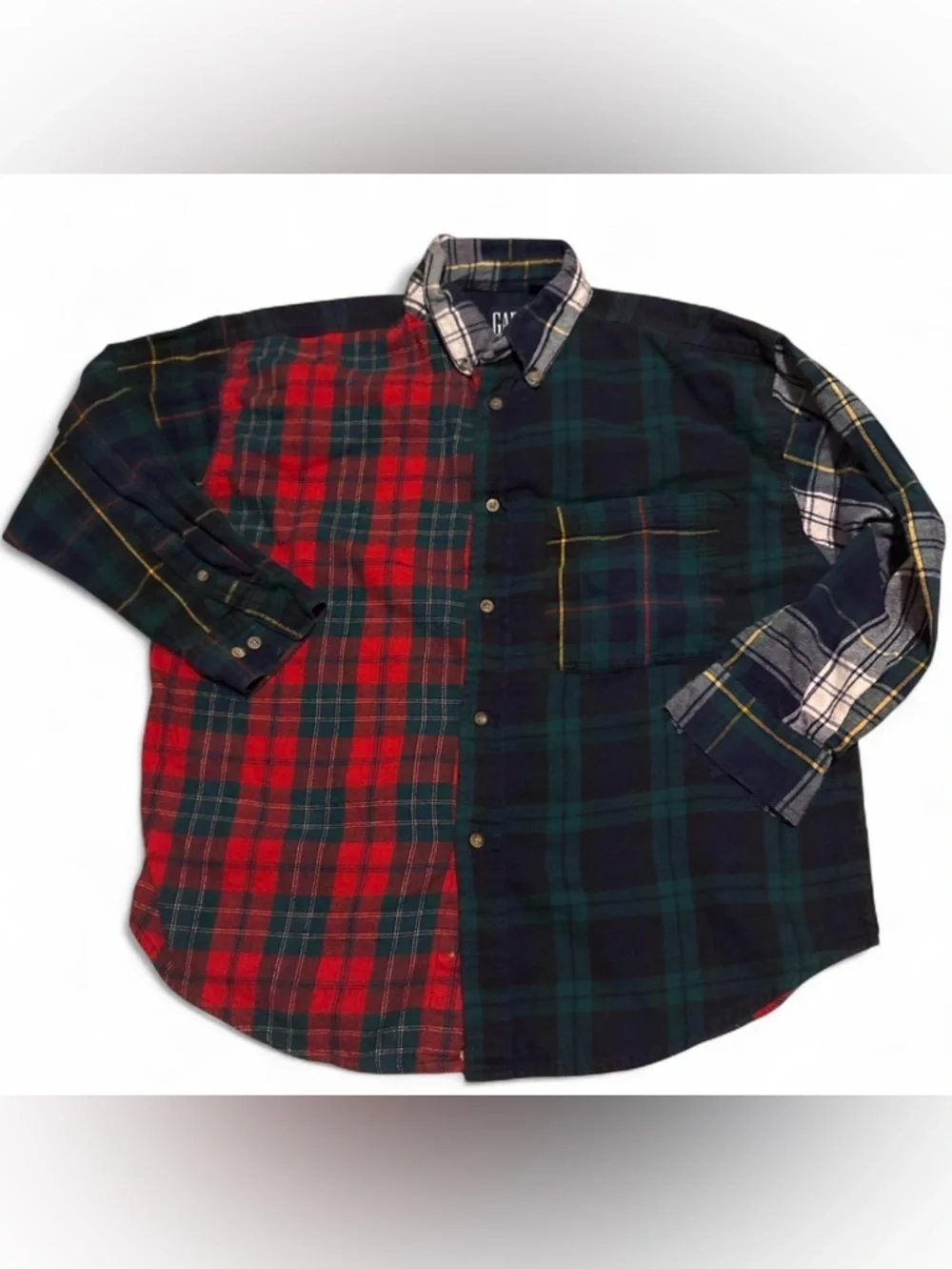 Vintage GAP Kids Flannel Patchwork Plaid Shirt 90s Colorblock Size L 10-12